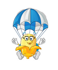 banana skydiving character. cartoon mascot vector