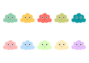 colorful cloud background with cute and adorable faces