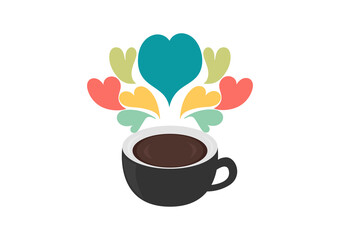 coffee background with beautiful bright colorful heart shaped smoke