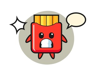 French fries character cartoon with shocked gesture