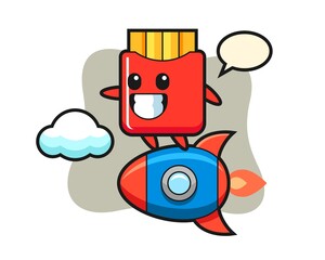 Fototapeta premium French fries mascot character riding a rocket