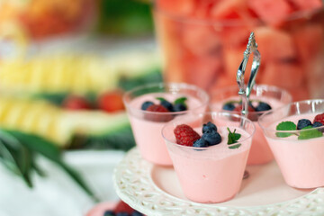 Delicious and beautifully served pastries close-up. Cookies on a plate. Beautiful sweet snacks