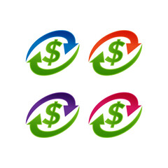 USD Symbol circled by two arrows, Money flow, Exchange, Circulation, Vector illustration