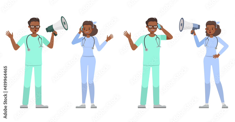 Poster doctor people working character vector design. presentation in various action with emotions.