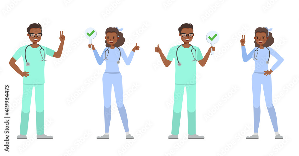 Poster doctor people working character vector design. presentation in various action with emotions.