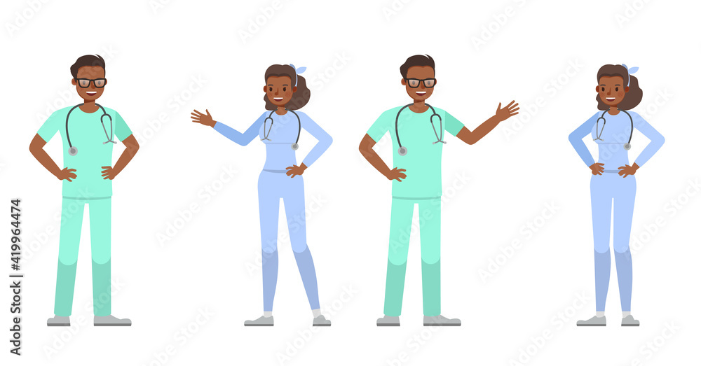 Poster doctor people working character vector design. presentation in various action with emotions.