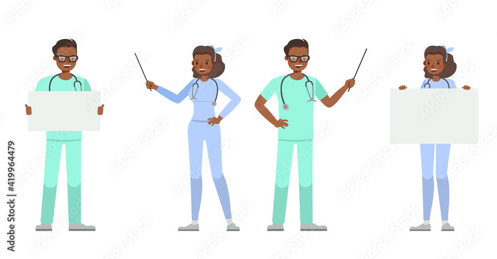 Poster doctor people working character vector design. presentation in various action with emotions.