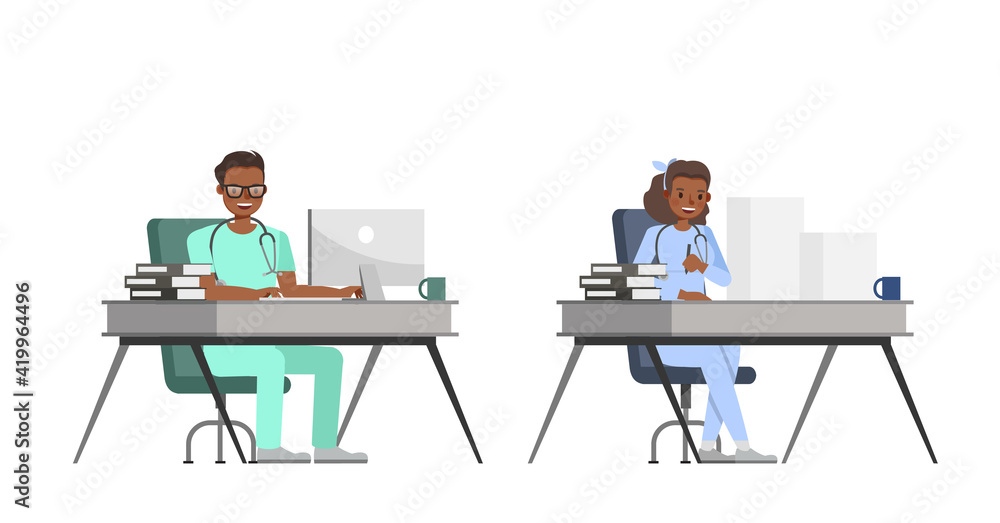 Poster doctor people working character vector design. presentation in various action with emotions.