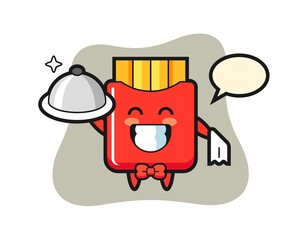 Character mascot of french fries as a waiters