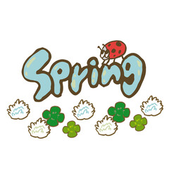 Spring 春 シロツメクサとクローバーとてんとうむし