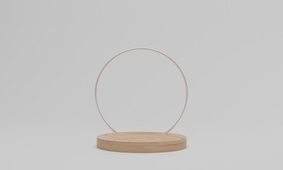 3d rendering. Abstract minimal scene with geometrical. Wood podium on white color background. Scene for cosmetic products display.