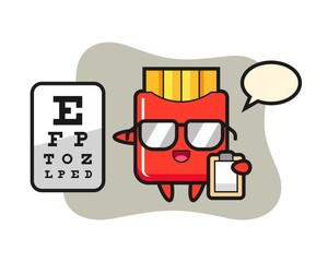 Illustration of french fries mascot as a ophthalmology