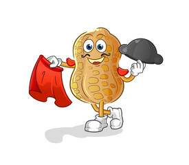 peanut matador with red cloth illustration. character vector