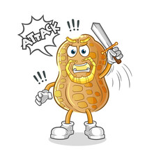 peanut knights attack with sword. cartoon mascot vector