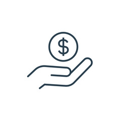 Salary, sell, money, business, buy, hand line icon. Simple outline style. Save, cash, coin, currency, dollar, finance concept. Vector illustration isolated on white background. EPS 10