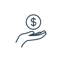 Salary, sell, money, business, buy, hand line icon. Simple outline style. Save, cash, coin, currency, dollar, finance concept. Vector illustration isolated on white background. EPS 10