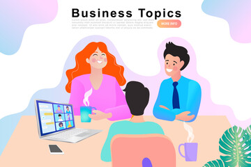 People sitting at the office desk discussing a project. Business topics -meeting. business topics man and woman. vector illustration.