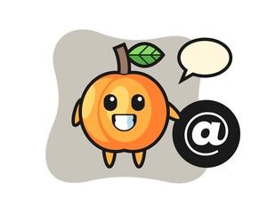 Cartoon illustration of apricot standing beside the At symbol