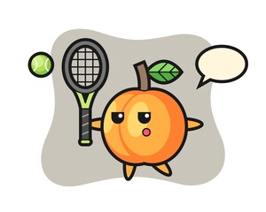 Cartoon character of apricot as a tennis player