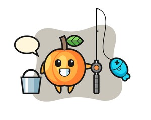 Mascot character of apricot as a fisherman