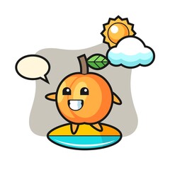 Illustration of apricot cartoon do surfing on the beach