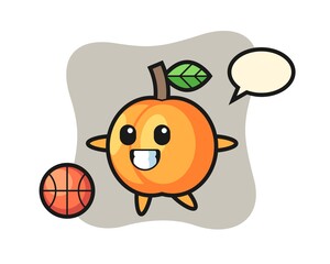 Illustration of apricot cartoon is playing basketball