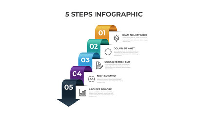 5 points of steps, infographic element template, arrow flow with number diagram vector