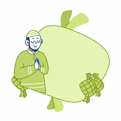 Eid Mubarak Muslim Man Greeting Card Template Doodle Illustration