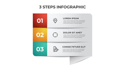 3 list of steps, row layout diagram with number sequence, infographic element template