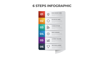 6 list of steps, row layout diagram with number sequence, infographic element template