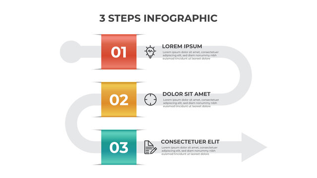 3 points of steps, arrow list flow diagram layout vector, infographic template element