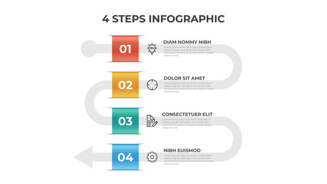 4 points of steps, arrow list flow diagram layout vector, infographic template element