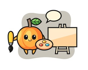 Illustration of apricot mascot as a painter