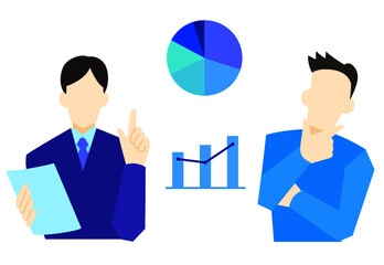 グラフで分析、説明している人物と考える人物