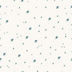 Seamless pattern with stars. Irregular Hand Drawn Simple Starry Sky Print for fabric, textile, apparel, wrapping paper. Kids texture. Night sky background. Vector illustration. Nursery prints.