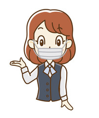 マスクをした制服の女子社員