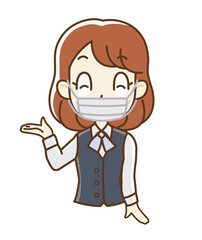 マスクをした制服の女子社員