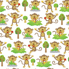 Seamless pattern vector of funny monkeys cartoon with various poses or activities