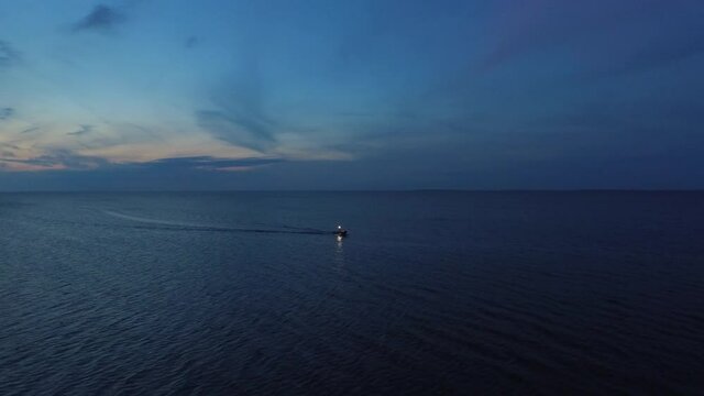 Sturgeon Bay Lake Michigan Emmet County Mich Boat Sunset Drone Aerial View
