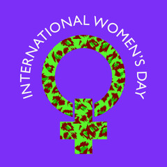 Vector illustration of symbol of feminist with text on purple background