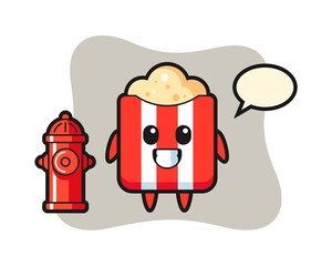 Mascot character of popcorn as a firefighter