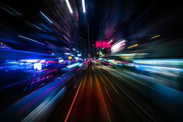 Moving forward motion blur background with light trails