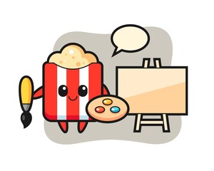 Illustration of popcorn mascot as a painter