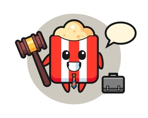 Illustration of popcorn mascot as a lawyer
