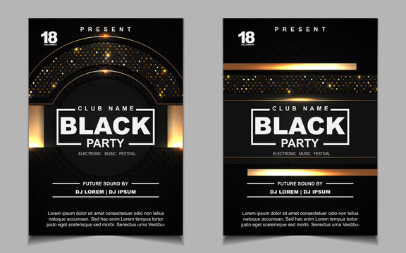 Luxury Night Dance Party Music Layout Cover Design Template Background With Elegant Black And Gold Style. Light Electro Style Vector For Music Event Concert Disco, Club Invitation, Festival Poster