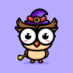 vector design of cute owl animal cartoon to be a witch