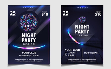 Obraz premium Night dance party music layout cover design template background with colorful dark blue glitters style. Light electro vector for music event concert disco, club invitation, festival poster, flyer