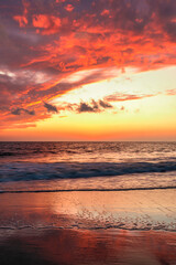 USA, New Jersey, Cape May National Seashore. Sunset on ocean shore.