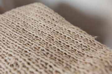 Natural fabric handmade from rough hemp thread.