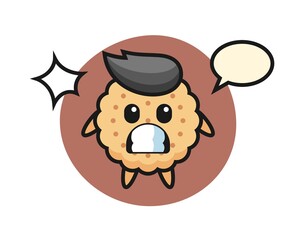 Round Biscuits Character Cartoon with shocked gesture